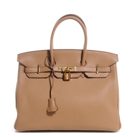 HERMES Taurillon Clemence BIRKIN 35 Camel Tabac